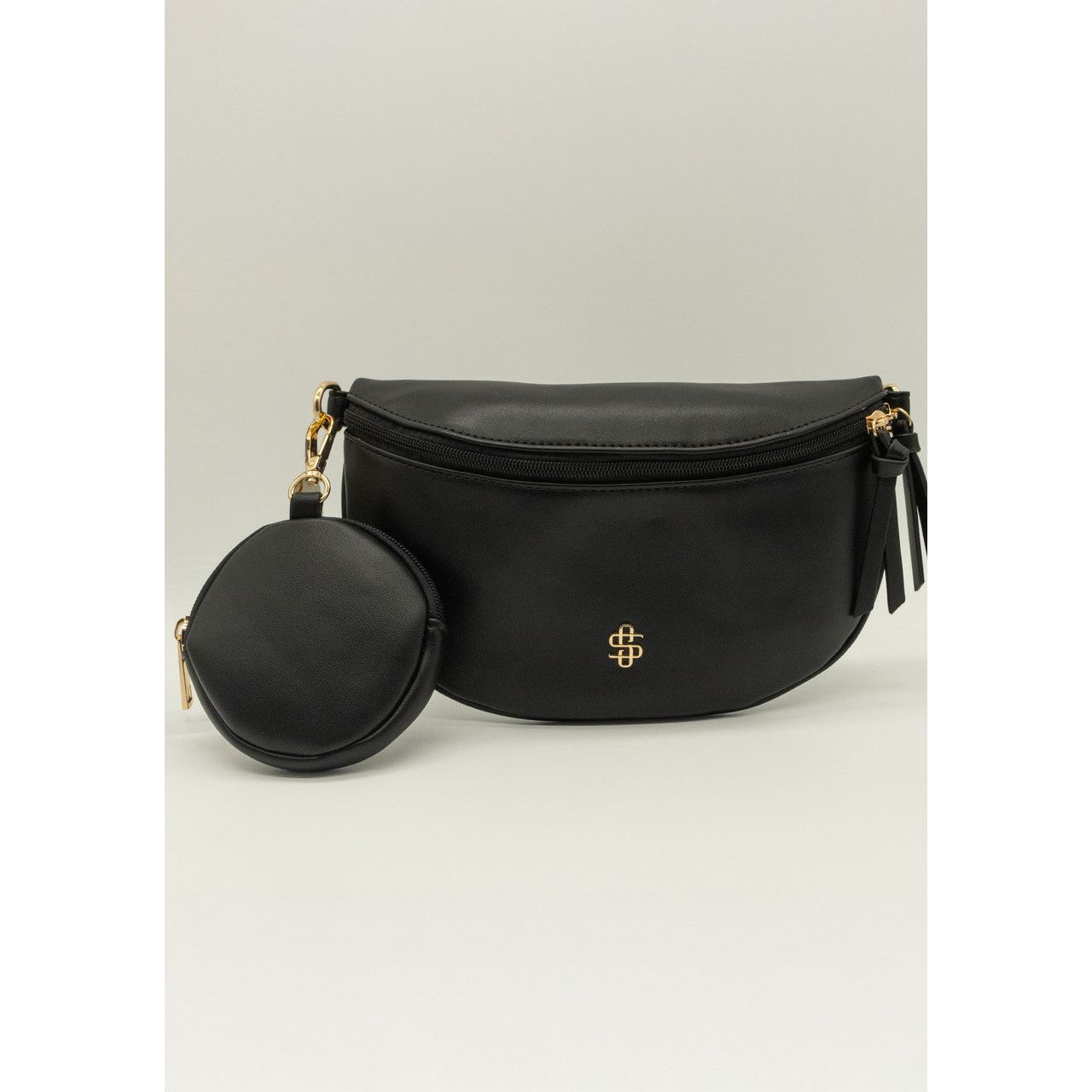 Leather Crossbody Bum Bag with Coin Pouch- Black- Simply Southern