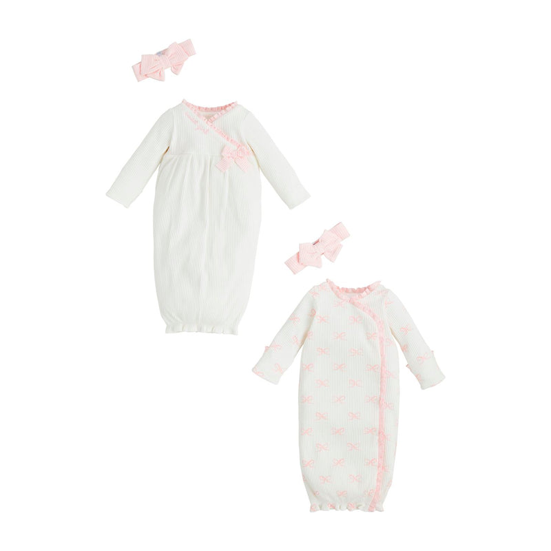 Bow Print Gown with Bow Headband- Mud Pie