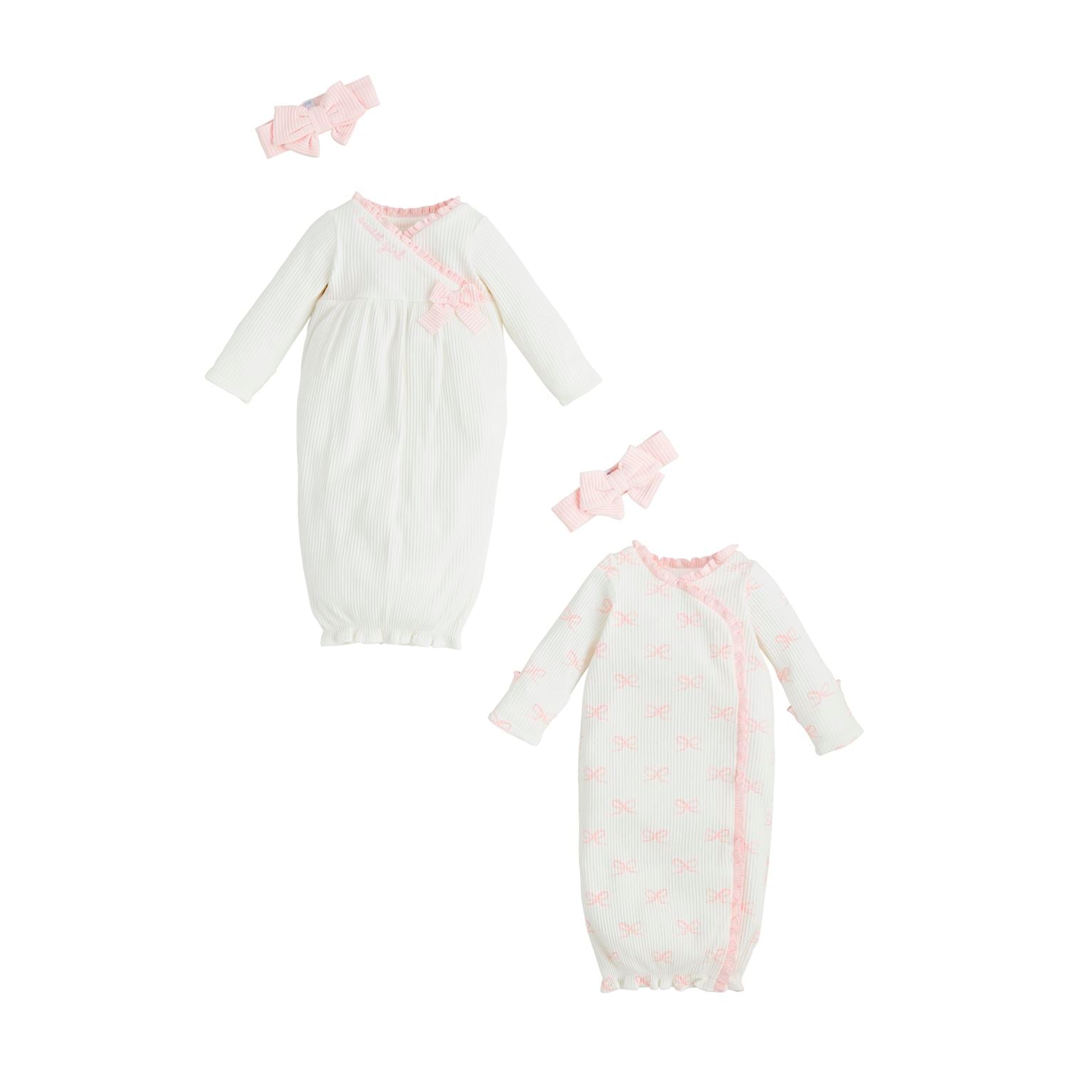 White Chainstitch Gown & Bow Headband- Mud Pie