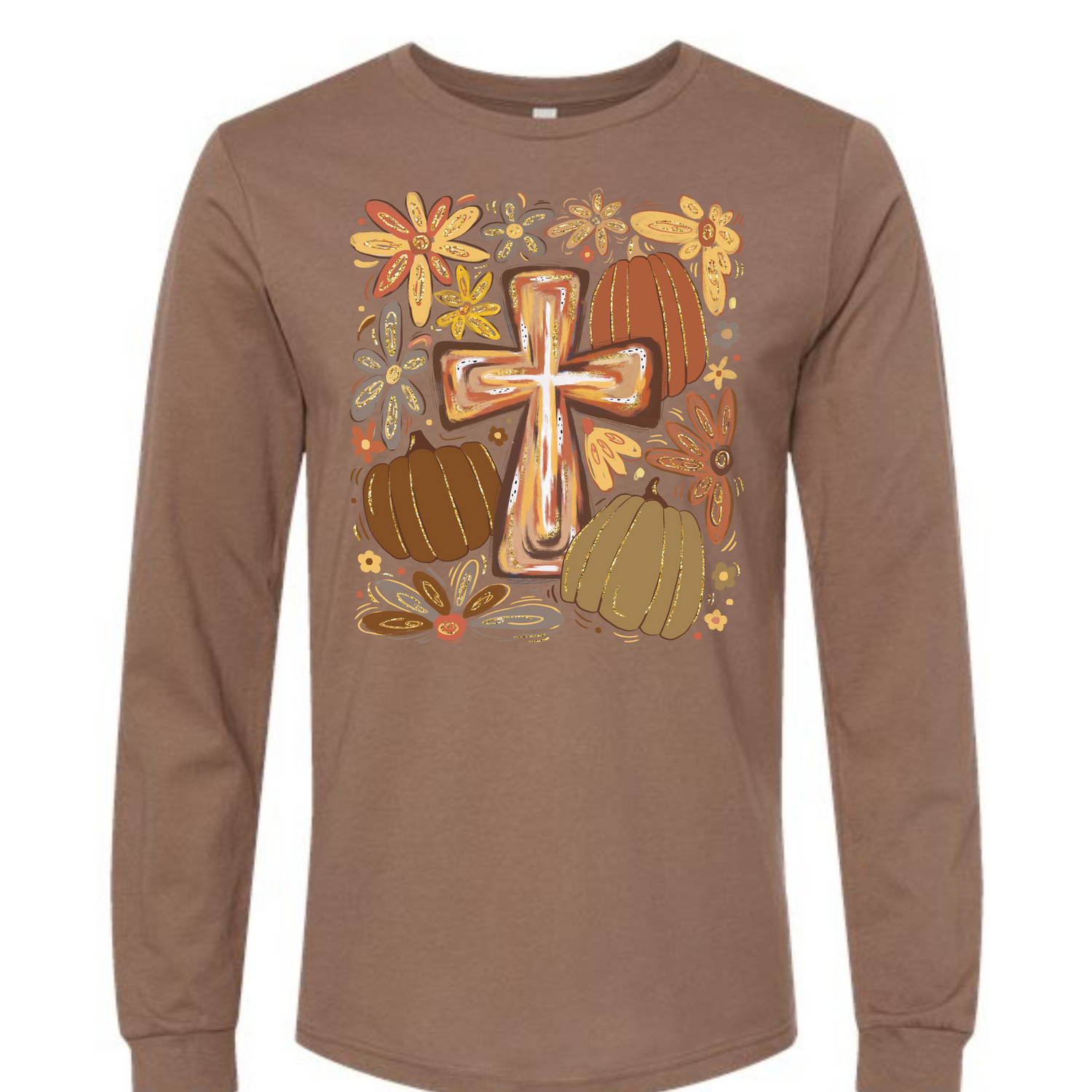 Fall Floral Cross Long Sleeve Tee – Adult | Bella+Canvas