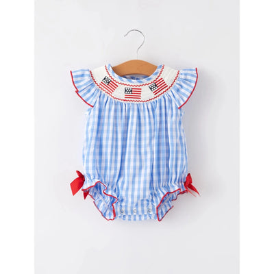 4th Of July Flag Smocked Bubble