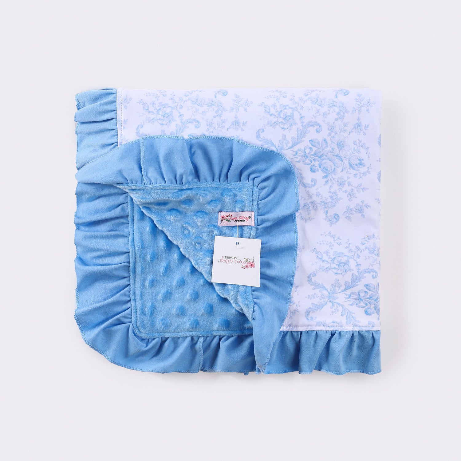 Wedgewood Damask Ruffle Minky Blanket - Clover Cottage