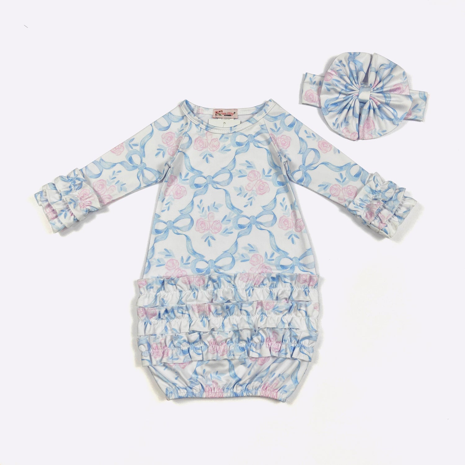 Blue Bow Trellis Gown & Bow Set – Clover Cottage