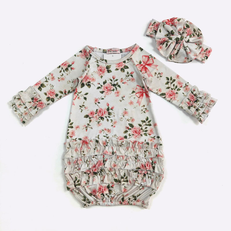 A Blossoming Rose Gown & Bow Set – Clover Cottage