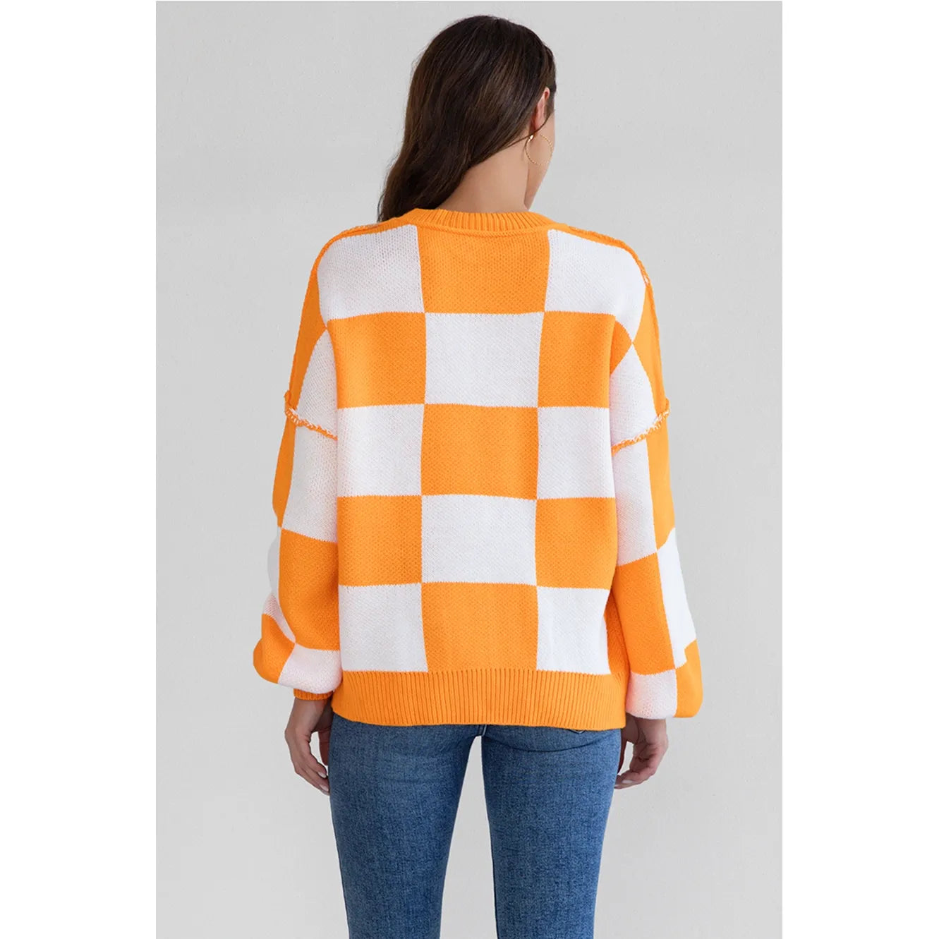 Game Day Ready: Orange & White Checkered Sweater