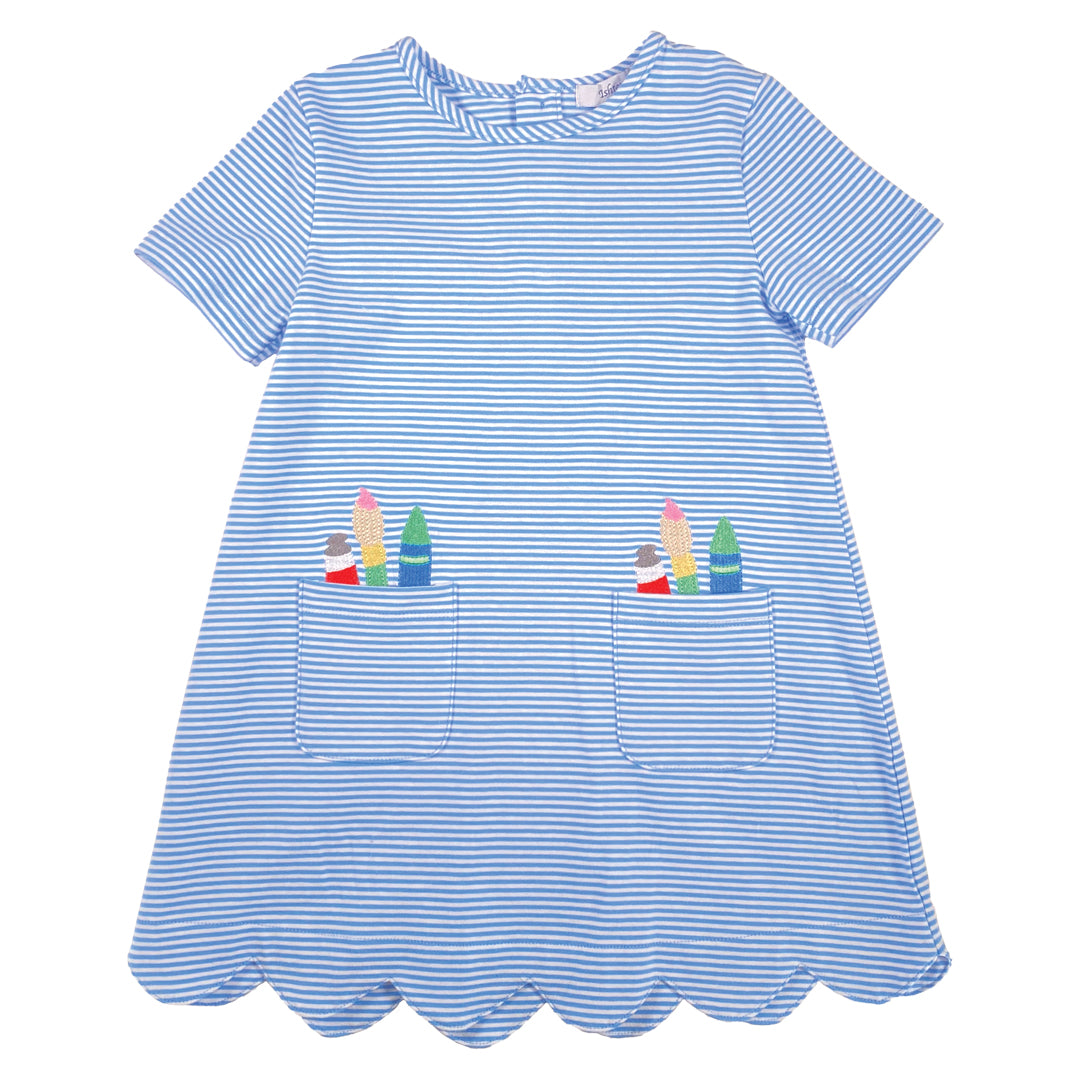 Back to School Striped Dress - Blue & White