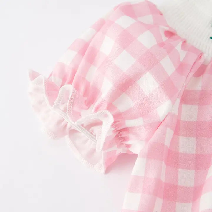 St. Patrick's Day Smocking Embroidered Pink Plaid Baby Girls Romper