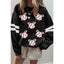 Black Bow Baseball Sequin Patched Oversized Varsity Sweatshirt