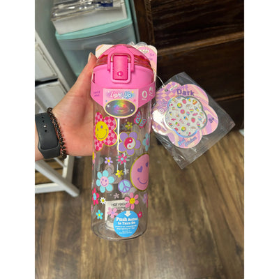 Light-Up Water Bottle with Glow-in-the-Dark Nail Stickers - Hot Focus