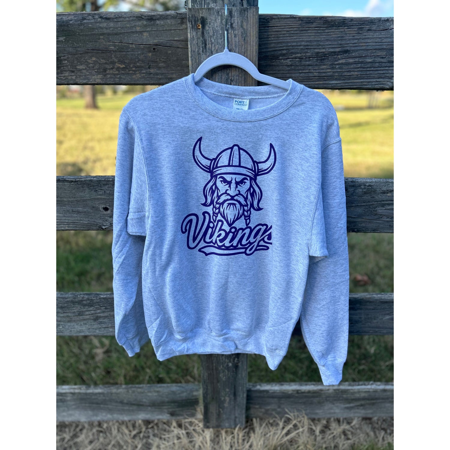 Gildan Ash Sweatshirt with Purple Viking Print