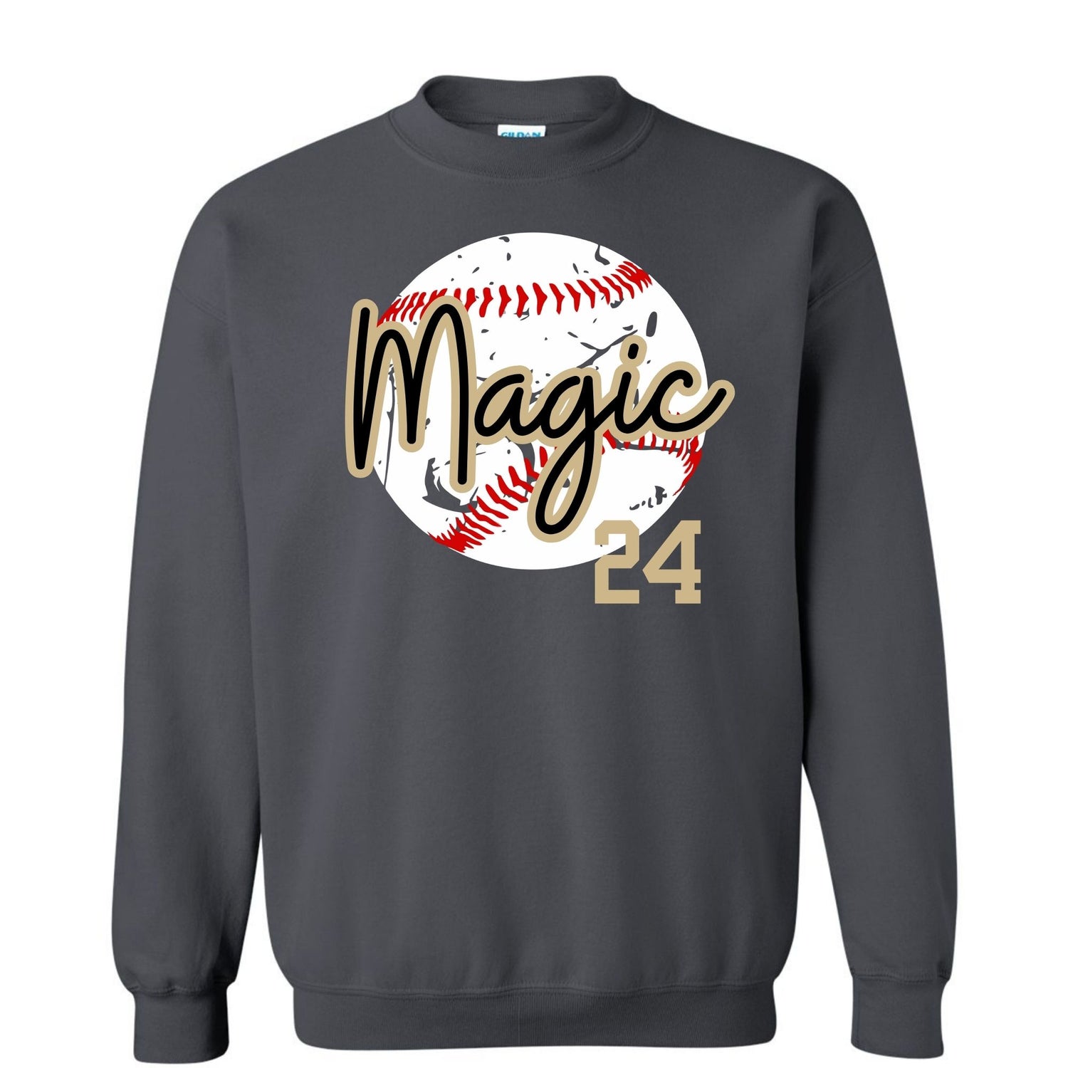 Distressed Magic Baseball Tee – Charcoal Gray
