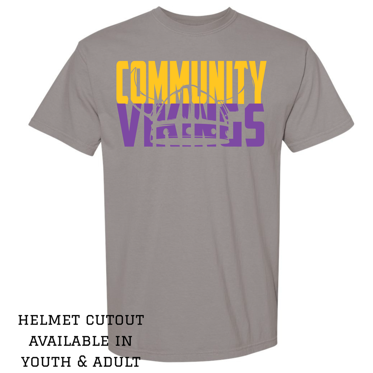 Helmet Cutout Comfort Color TShirt- Community Vikings Grey