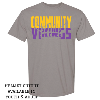 Helmet Cutout Comfort Color TShirt- Community Vikings Grey