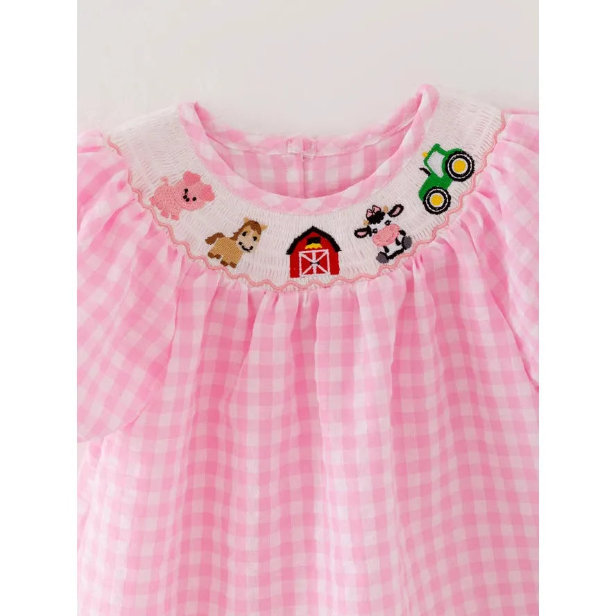 Farm Pink Smocking Embroidered Girls Dress