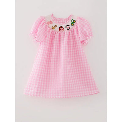 Farm Pink Smocking Embroidered Girls Dress