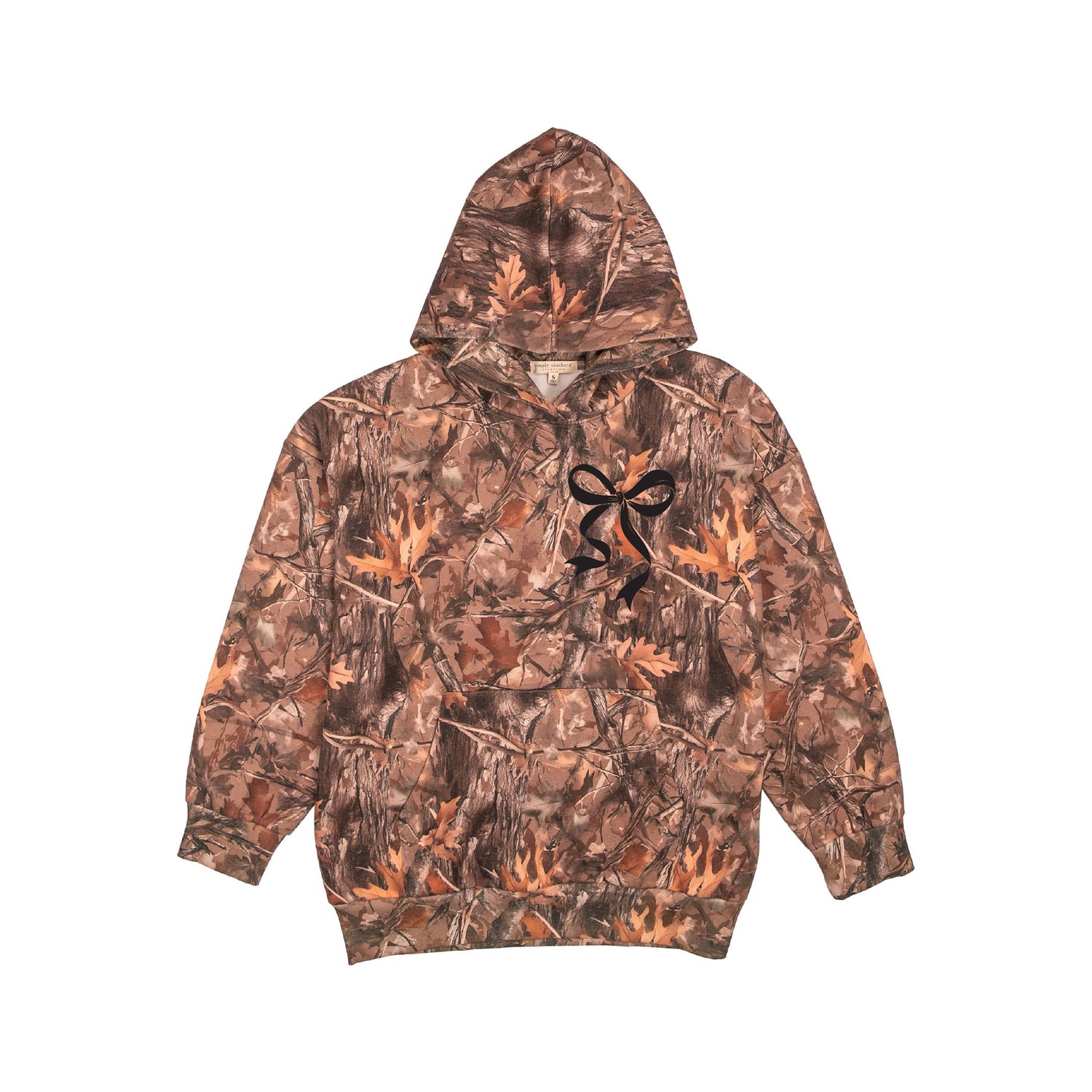 Simply Southern Camo Hoodie with Black Bow