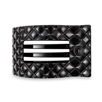 Black Quilted Flat Rectangle Hair Clip - Teleties