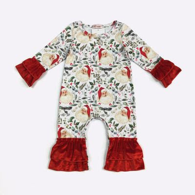 Holly Santa Baby Romper - Clover Cottage