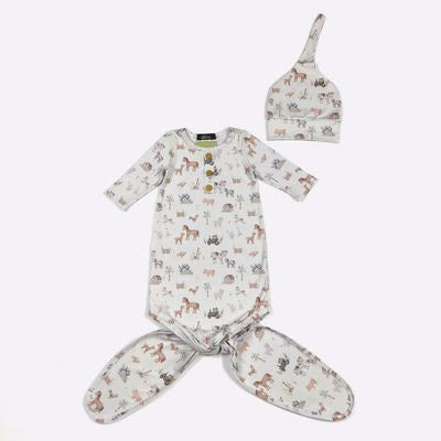 Mini Farm Baby Knotted Gown + Hat - Clover Cottage