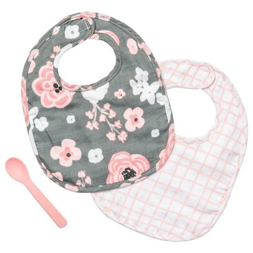 Charcoal Flower Muslin BIb Set