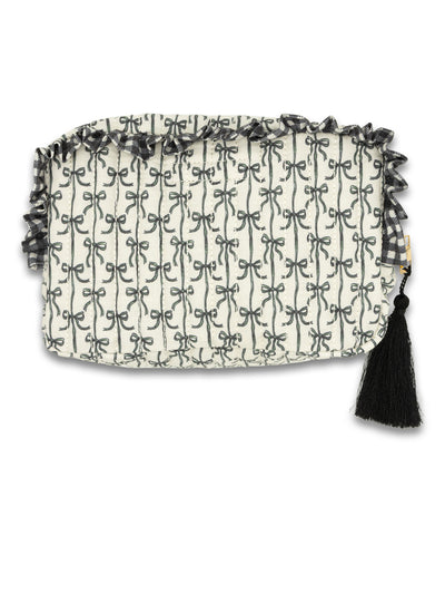 Quilted Cosmetic Bag Black Bow - Simply Southern