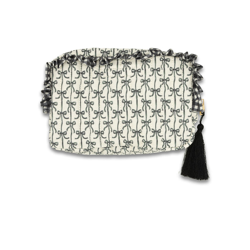 Quilted Cosmetic Bag Black Bow - Simply Southern