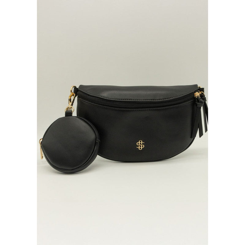 Leather Crossbody Bum Bag with Coin Pouch- Black- Simply Southern