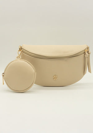 Leather Crossbody Bum Bag with Coin Pouch- Ivory- Simply Southern