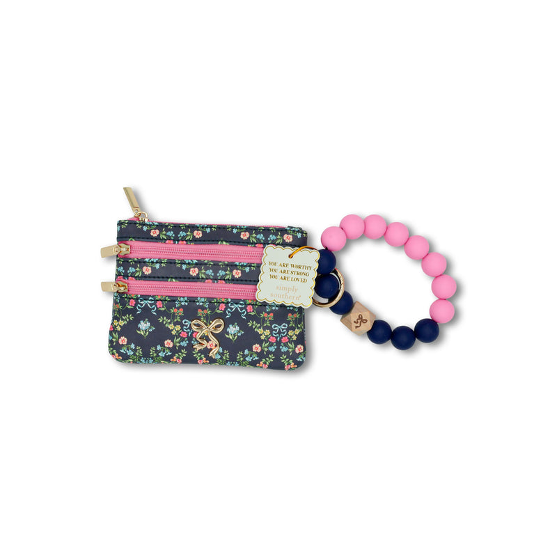 Navy Flower Print Beaded Bangle Wallet - Simply Southern
