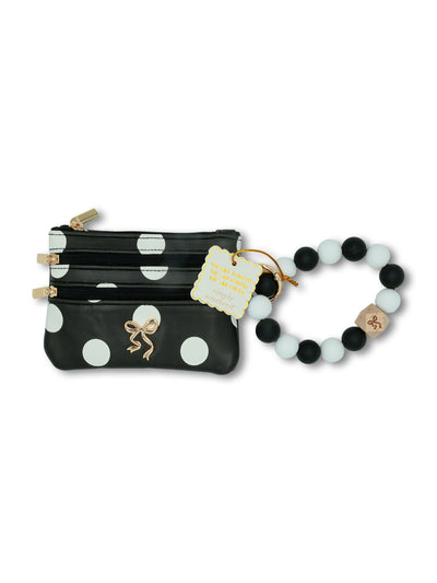 Black/White Polka Print Beaded Bangle Wallet - Simply Southern