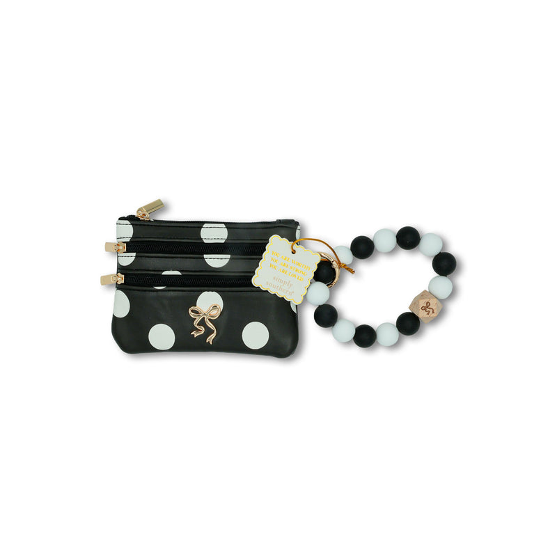 Black/White Polka Print Beaded Bangle Wallet - Simply Southern