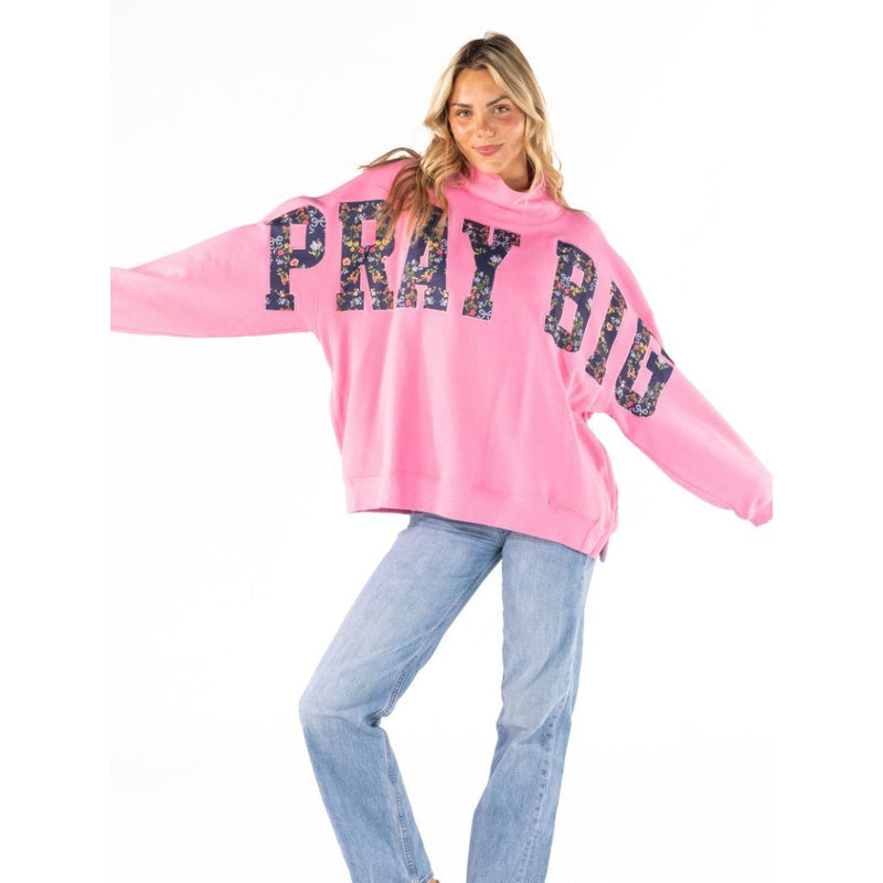 Pray Big Mock Neck Crew - One Size - Simply Southern