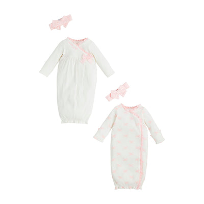 White Chainstitch Gown & Bow Headband- Mud Pie