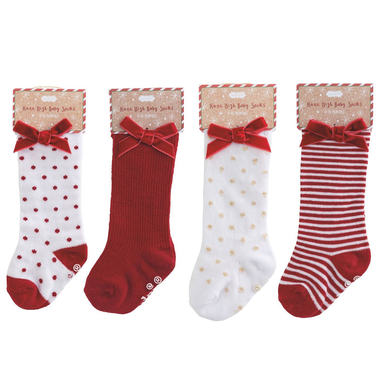 Mud Pie Red Stripe Tall Christmas Bow Socks - Mud Pie