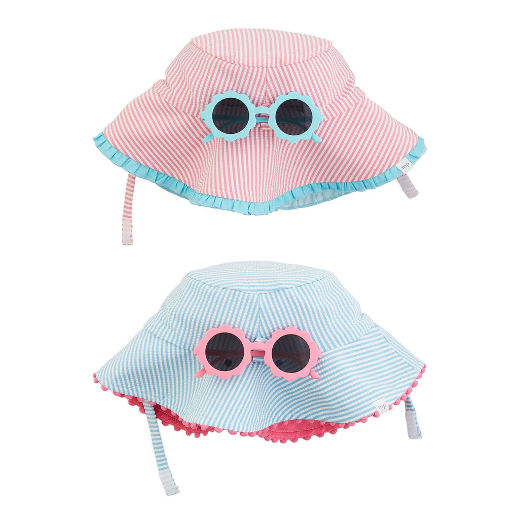 Pink Seersucker Hat & Sunglasses Set - Mud Pie