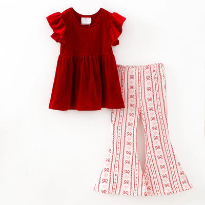 Valentine Velvet & Coquette Stripes Bell Bottoms Set