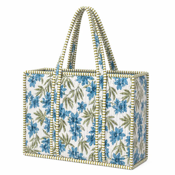 Olive and Green Floral Quilted Large Tote