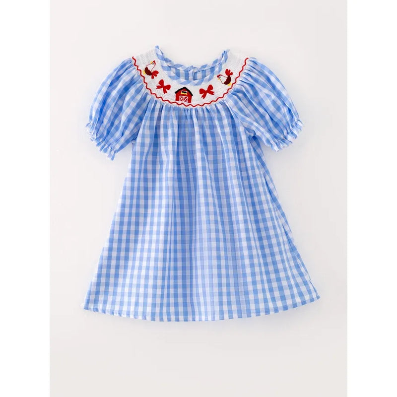 Chicken Farm Smocking Embroidered Girls Dress