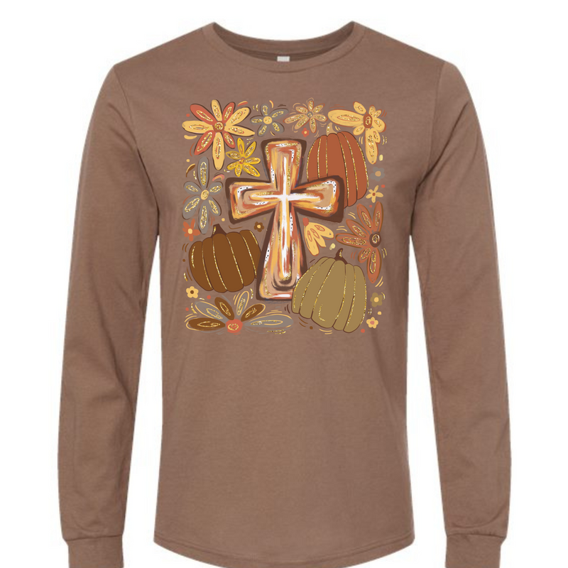 Fall Floral Cross Long Sleeve Tee – Adult | Bella+Canvas