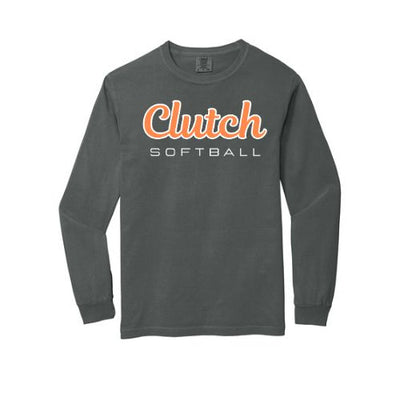 Clutch Softball Printed Long Sleeve Comfort Color - Pepper (Click for More Logo Options)