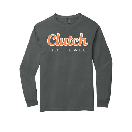 Clutch Softball Printed Long Sleeve Comfort Color - Pepper (Click for More Logo Options)