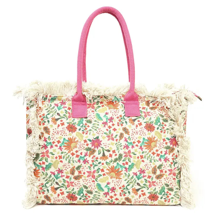 Floral Fringe Tote Bag
