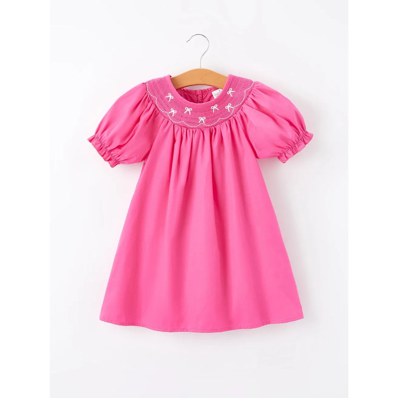 Girls Bow Smocked Dress