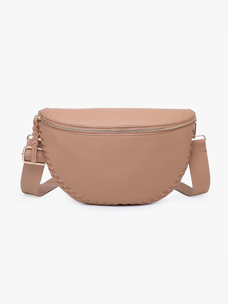 Janae Whipstitch Crossbody/Sling Bag w/ Detailed Strap Taupe - Monogrammable