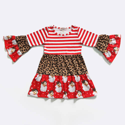 Leopard Santa Girls Dress