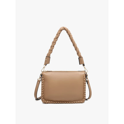 Judith Whipstitch Trim Shoulder Bag w/ Braided Handle - Jen & Co