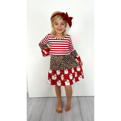 Leopard Santa Girls Dress