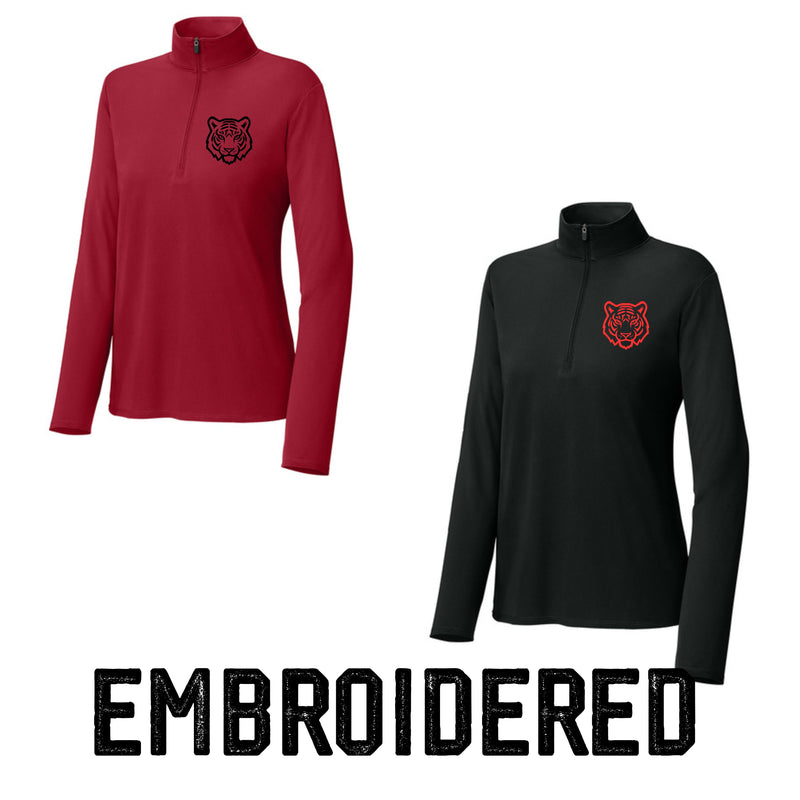 Thomas Tigers Embroidered Ladies ¼-Zip Performance Pullover (Paw Print or Tiger Head) LST672