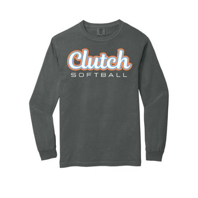 Clutch Softball Printed Long Sleeve Comfort Color - Pepper (Click for More Logo Options)
