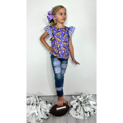 Gingham Football Girls Set - Purple